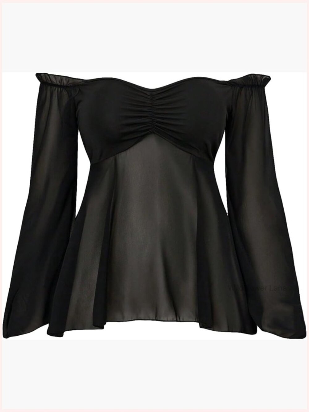 Plus Size Off Shoulder Ruched Mesh Long Sleeve Blouse Top